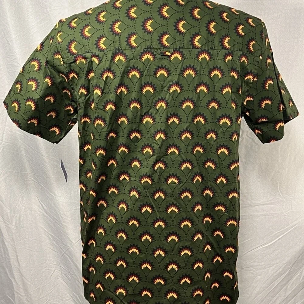 Hurley Mens Large Stretch Button Up Shirt Green Geometric Aztec NWT - Picture 3 of 16